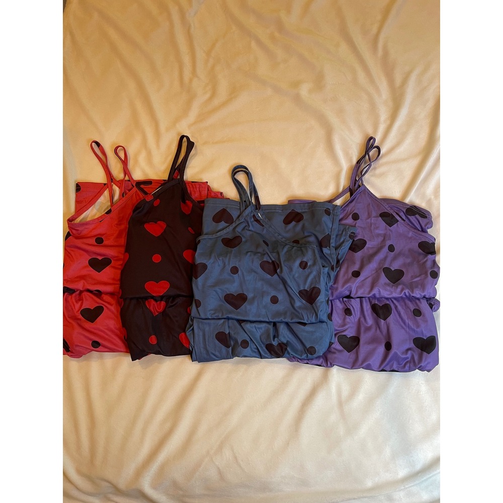 Lot of 4 Heart Print Pajama Sets Camisole and Shorts 3XL Red Purple Blue Black